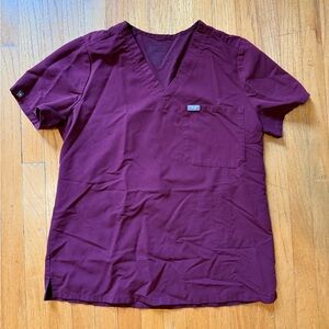 Figs Maroon V-Neck Scrub Top